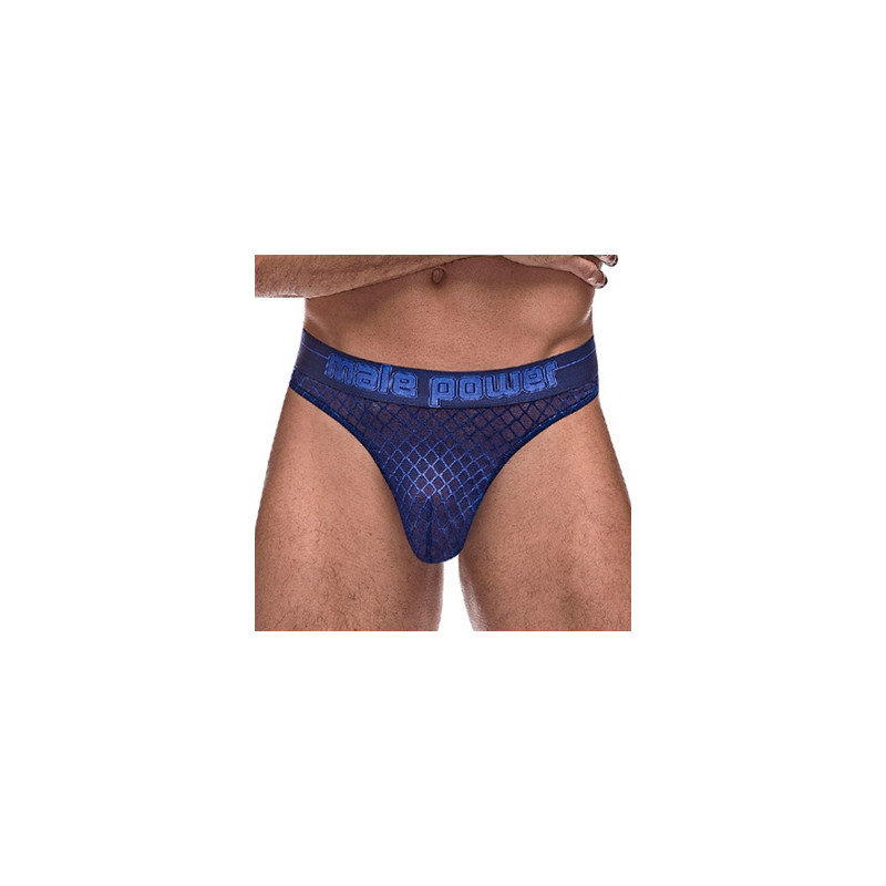 male power Thong DIAMOND MESH Bleu
